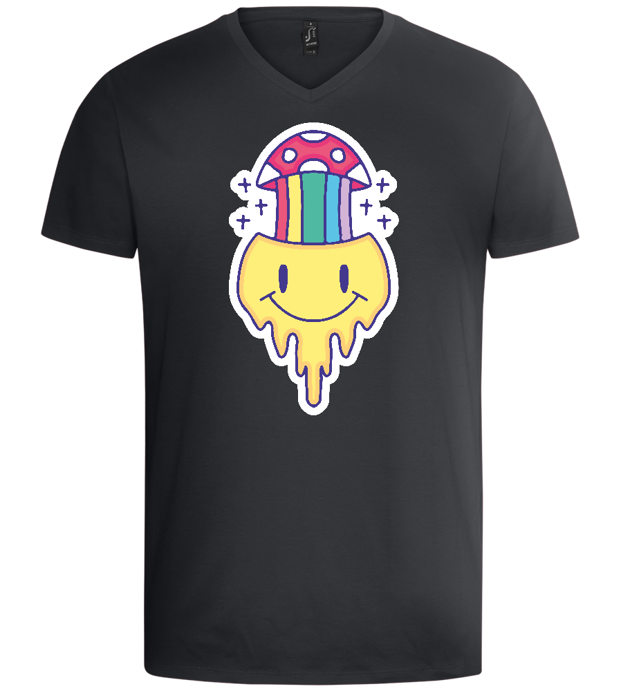 Rainbow Mushroom Smiley Design - Basic men's v-neck t-shirt_DARK GRAY_front