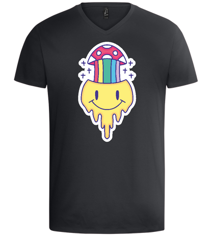 Rainbow Mushroom Smiley Design - Basic men's v-neck t-shirt_DARK GRAY_front