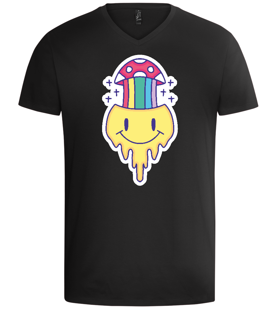 Rainbow Mushroom Smiley Design - Basic men's v-neck t-shirt_DEEP BLACK_front