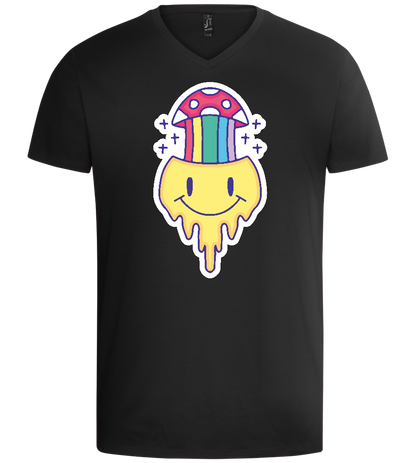 Rainbow Mushroom Smiley Design - Basic men's v-neck t-shirt_DEEP BLACK_front