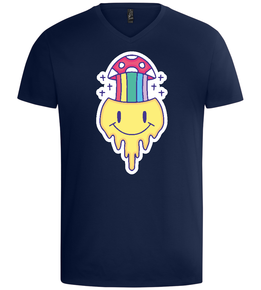 Rainbow Mushroom Smiley Design - Basic men's v-neck t-shirt_MARINE_front