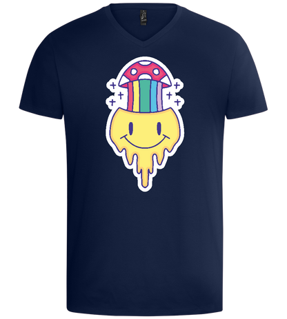 Rainbow Mushroom Smiley Design - Basic men's v-neck t-shirt_MARINE_front