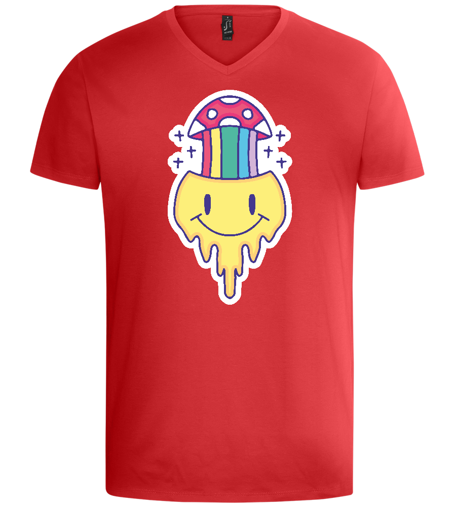 Rainbow Mushroom Smiley Design - Basic men's v-neck t-shirt_RED_front