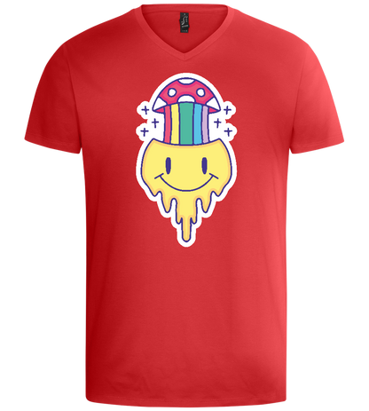 Rainbow Mushroom Smiley Design - Basic men's v-neck t-shirt_RED_front