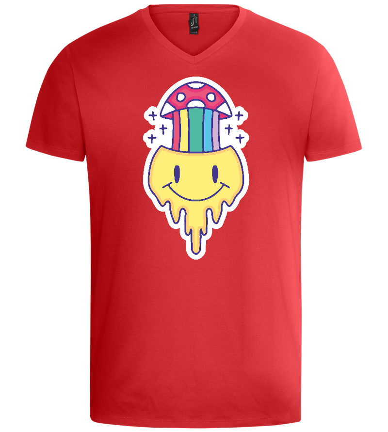 Rainbow Mushroom Smiley Design - Basic men's v-neck t-shirt_RED_front