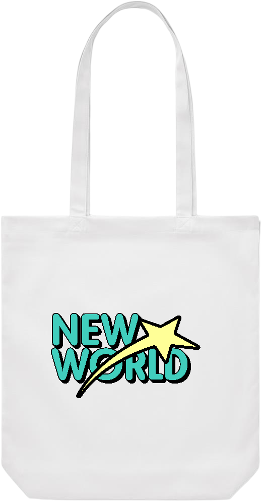 New World Design - Premium Canvas colored cotton shopping bag_WHITE_front