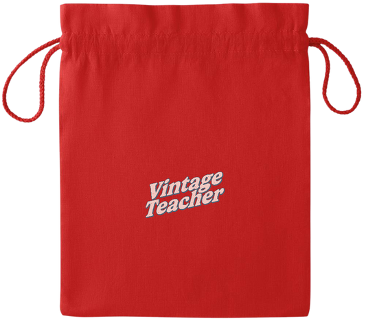 Vintage Teacher Design - Essential medium colored cotton drawstring bag_RED_front