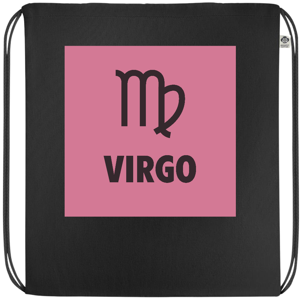 Zodiac Virgo Design - Premium colored organic cotton drawstring bag_BLACK_front