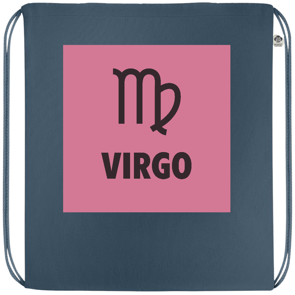 Zodiac Virgo Design - Premium colored organic cotton drawstring bag_BLUE_front