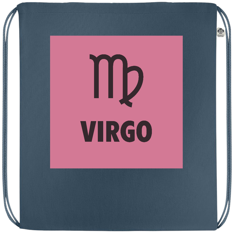 Zodiac Virgo Design - Premium colored organic cotton drawstring bag_BLUE_front