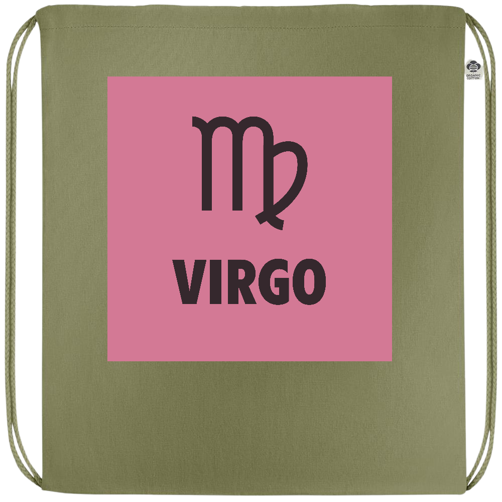 Zodiac Virgo Design - Premium colored organic cotton drawstring bag_GREEN_front