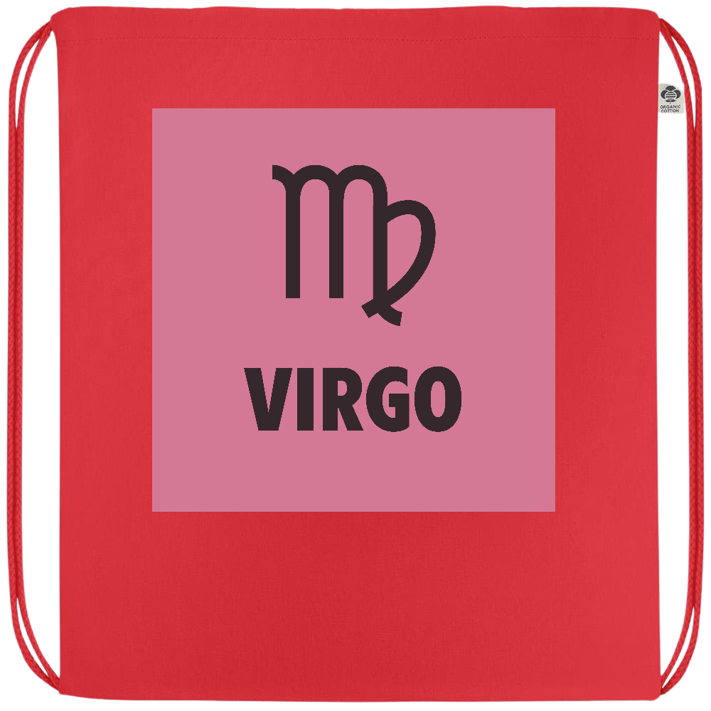 Zodiac Virgo Design - Premium colored organic cotton drawstring bag_RED_front