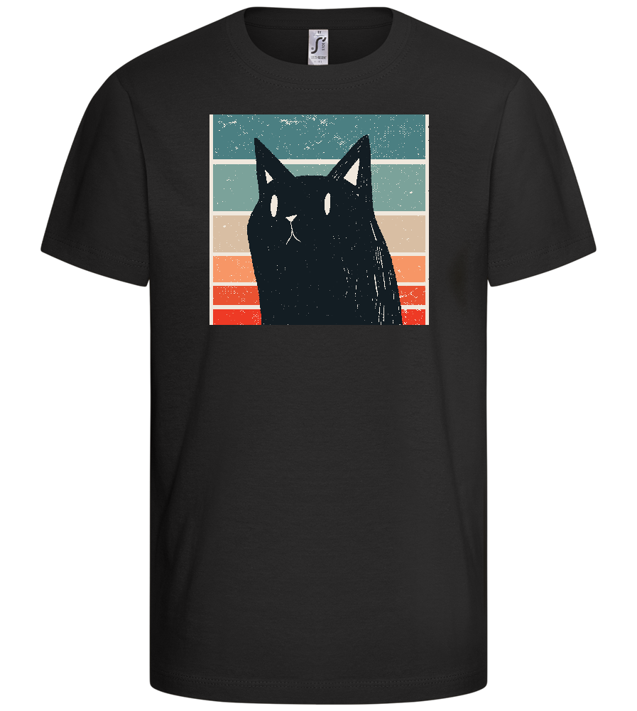 Retro Cat Design - Basic kids t-shirt_DEEP BLACK_front
