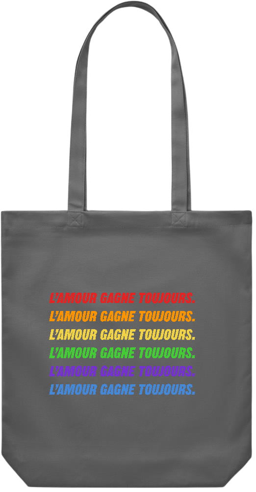 L'amour Gagne Toujours Design - Premium Canvas colored cotton shopping bag_STONE GREY_front