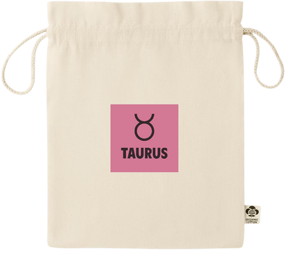 Taurus Zodiac Sign Design - Comfort medium organic drawcord gift bag_BEIGE_front