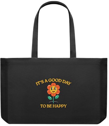 Its a Good Day to be Happy Design - Premium large recycled shopping tote bag_BLACK_front