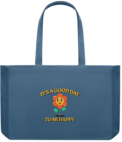 Its a Good Day to be Happy Design - Premium large recycled shopping tote bag_BLUE_front