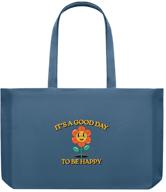 Its a Good Day to be Happy Design - Premium large recycled shopping tote bag_BLUE_front