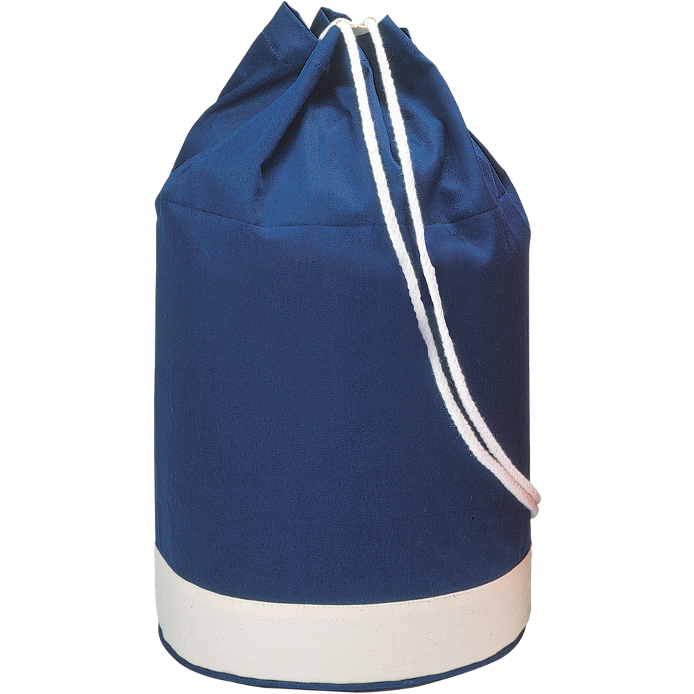 White Stripe Cotton Duffle Bag_BLUE_front