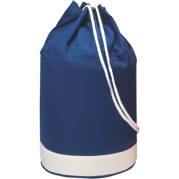 White Stripe Cotton Duffle Bag_BLUE_front