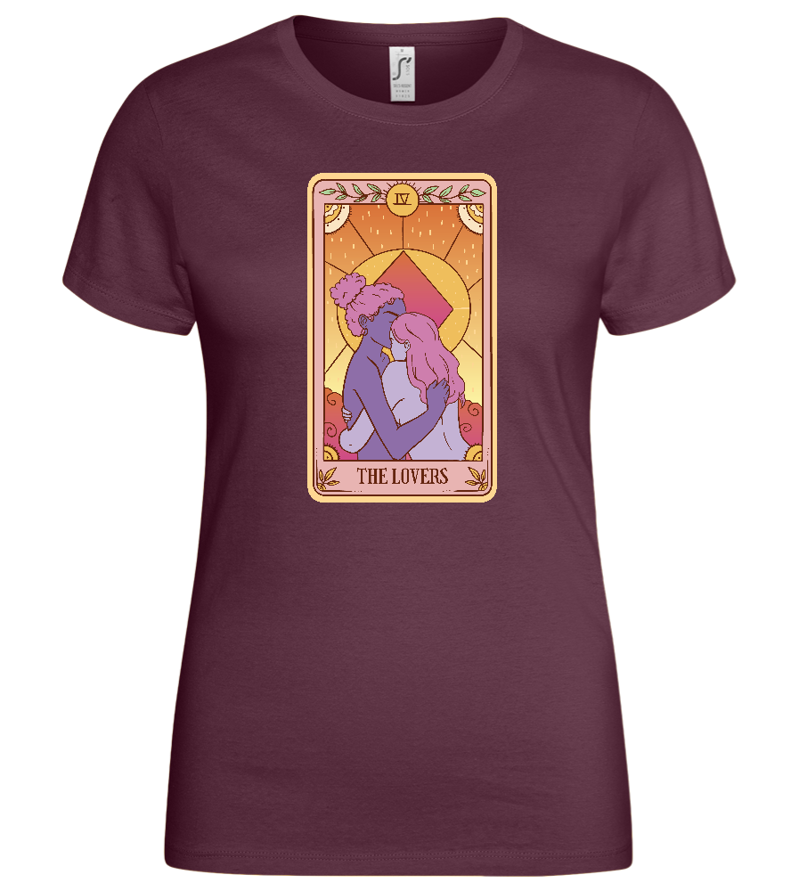 The Lovers Tarot Card Design - Basic women's t-shirt_BORDEAUX_front