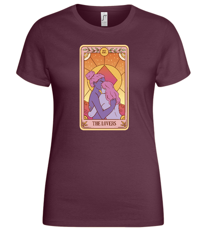 The Lovers Tarot Card Design - Basic women's t-shirt_BORDEAUX_front