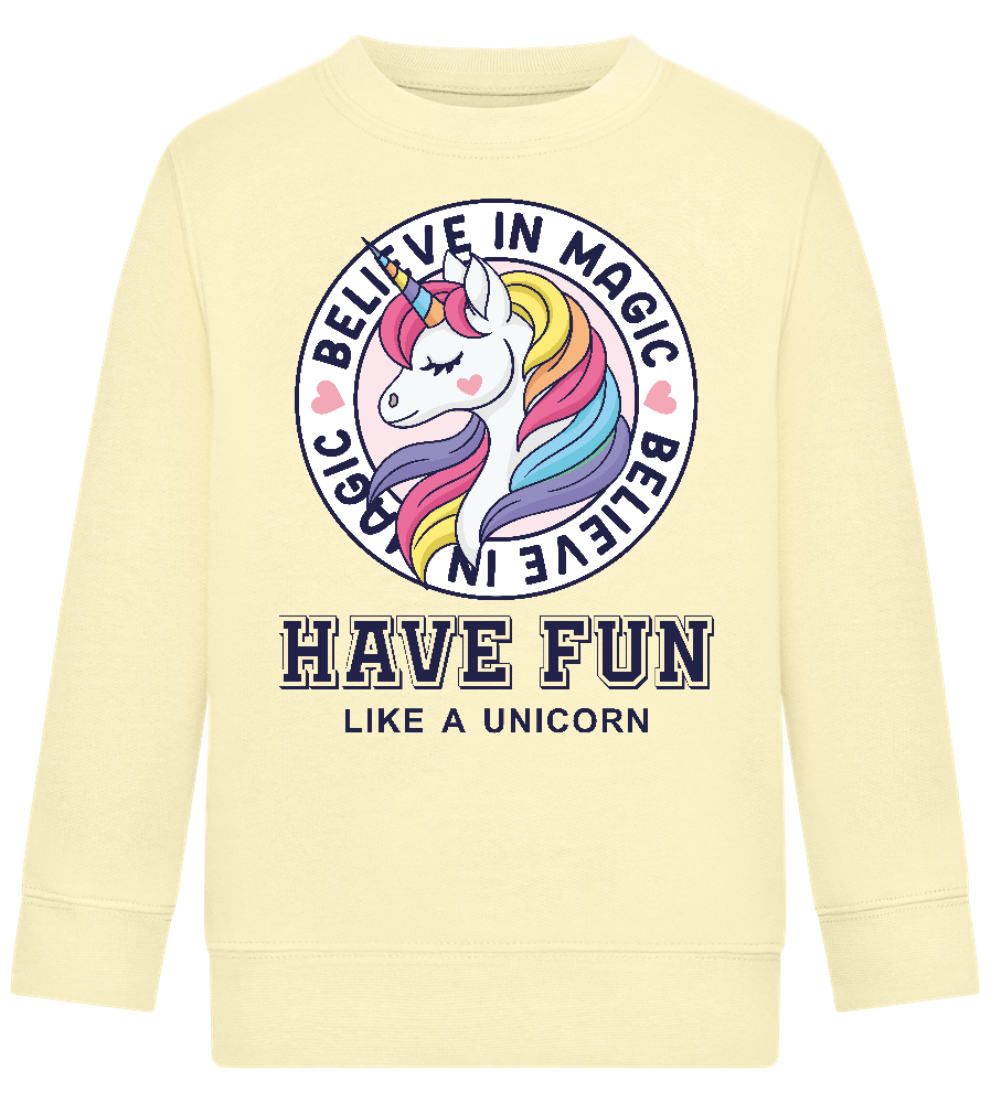 Believe in Magic Unicorn Design - Comfort Kids Sweater_AMARELO CLARO_front