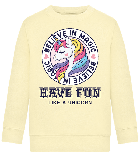 Believe in Magic Unicorn Design - Comfort Kids Sweater_AMARELO CLARO_front