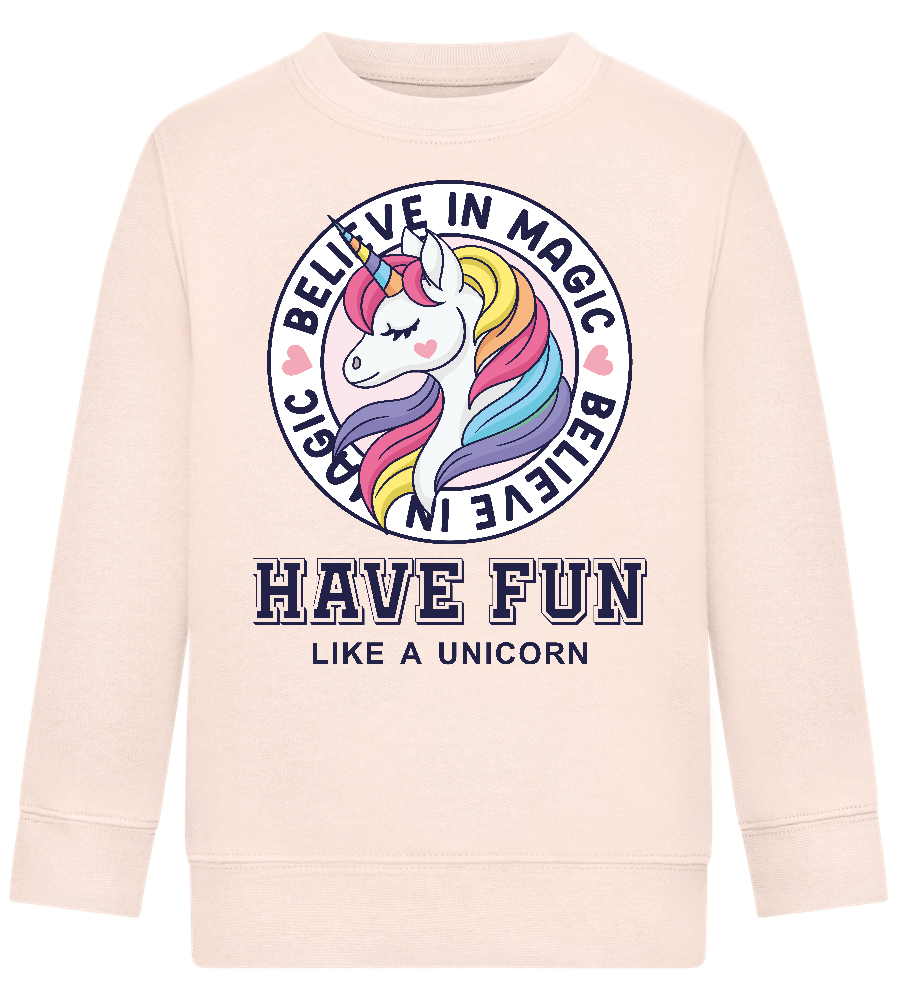 Believe in Magic Unicorn Design - Comfort Kids Sweater_LIGHT PEACH ROSE_front