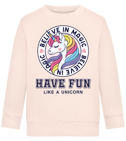 Believe in Magic Unicorn Design - Comfort Kids Sweater_LIGHT PEACH ROSE_front