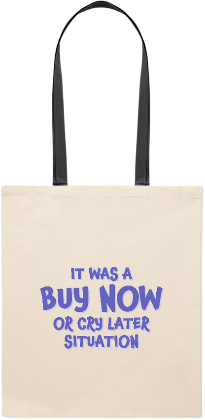 Buy Now Cry Later Design - Essential colored handle tote bag_BLACK_front