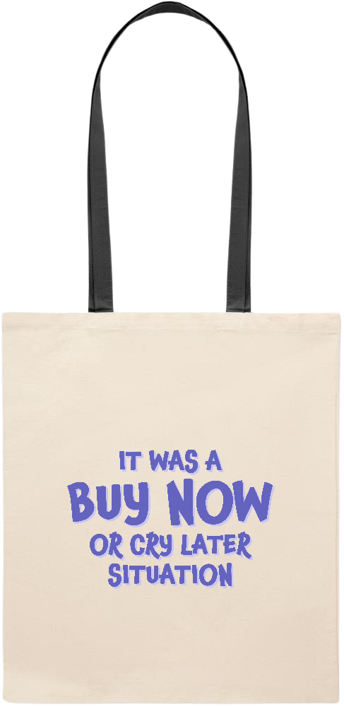 Buy Now Cry Later Design - Essential colored handle tote bag_BLACK_front