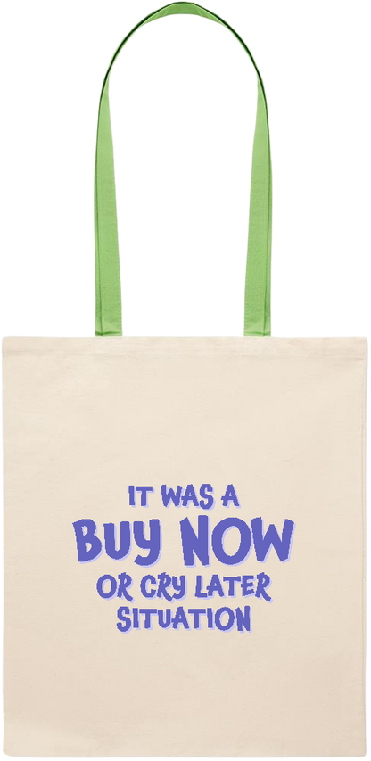 Buy Now Cry Later Design - Essential colored handle tote bag_LIME_front