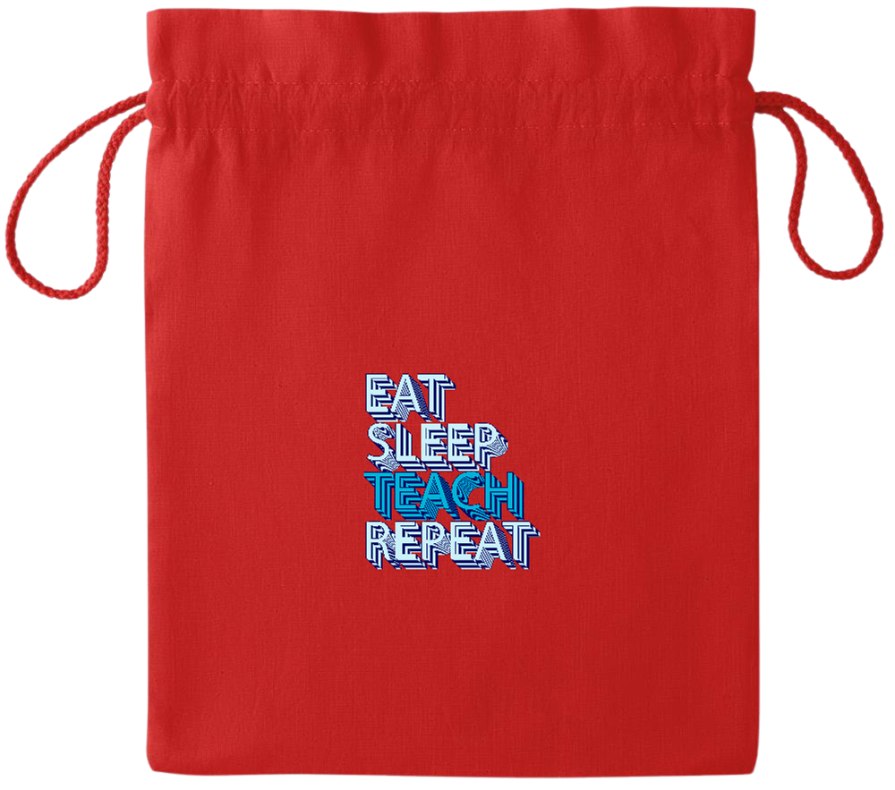 Eat Sleep Teach Repeat Design - Essential medium colored cotton drawstring bag_RED_front