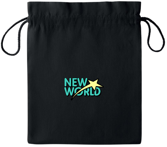 New World Design - Essential medium colored cotton drawstring bag_BLACK_front