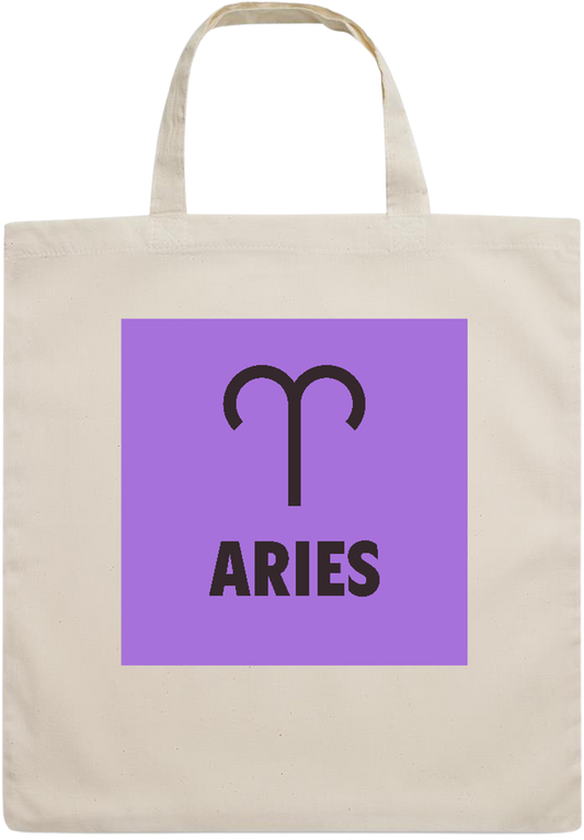 Zodiac Aries Design - Essential short handle cotton tote bag_BEIGE_front