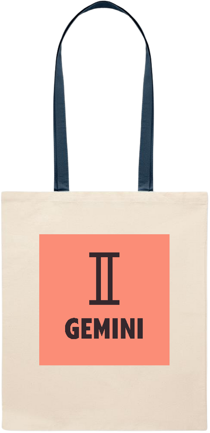 Zodiac Gemini Design - Essential colored handle tote bag_BLUE_front