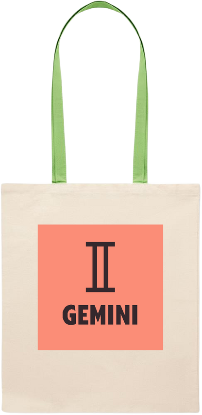 Zodiac Gemini Design - Essential colored handle tote bag_LIME_front