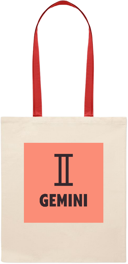 Zodiac Gemini Design - Essential colored handle tote bag_RED_front