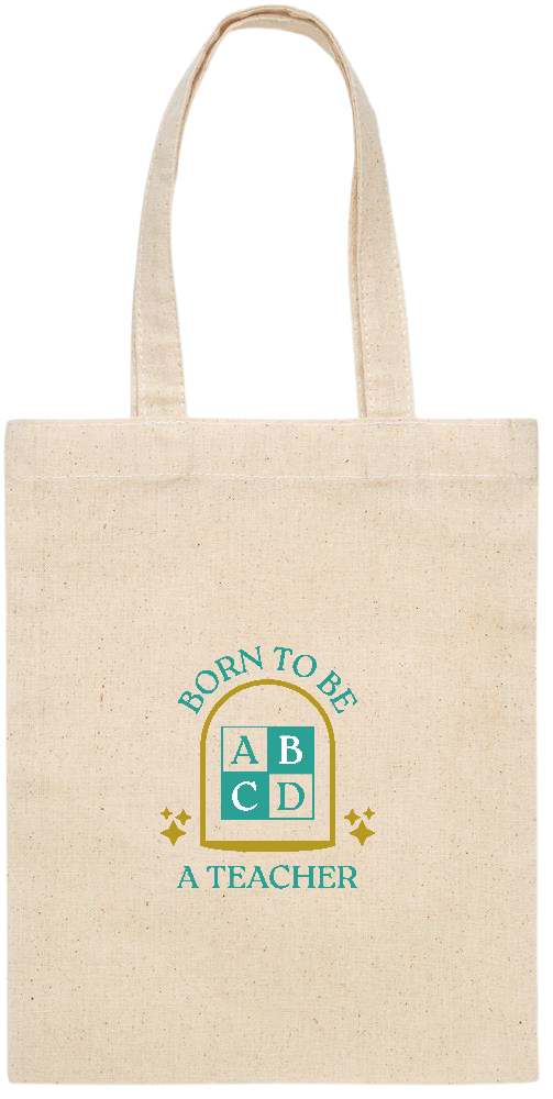 Born to be a Teacher Design - Essential small colored handle gift bag_BEIGE_front