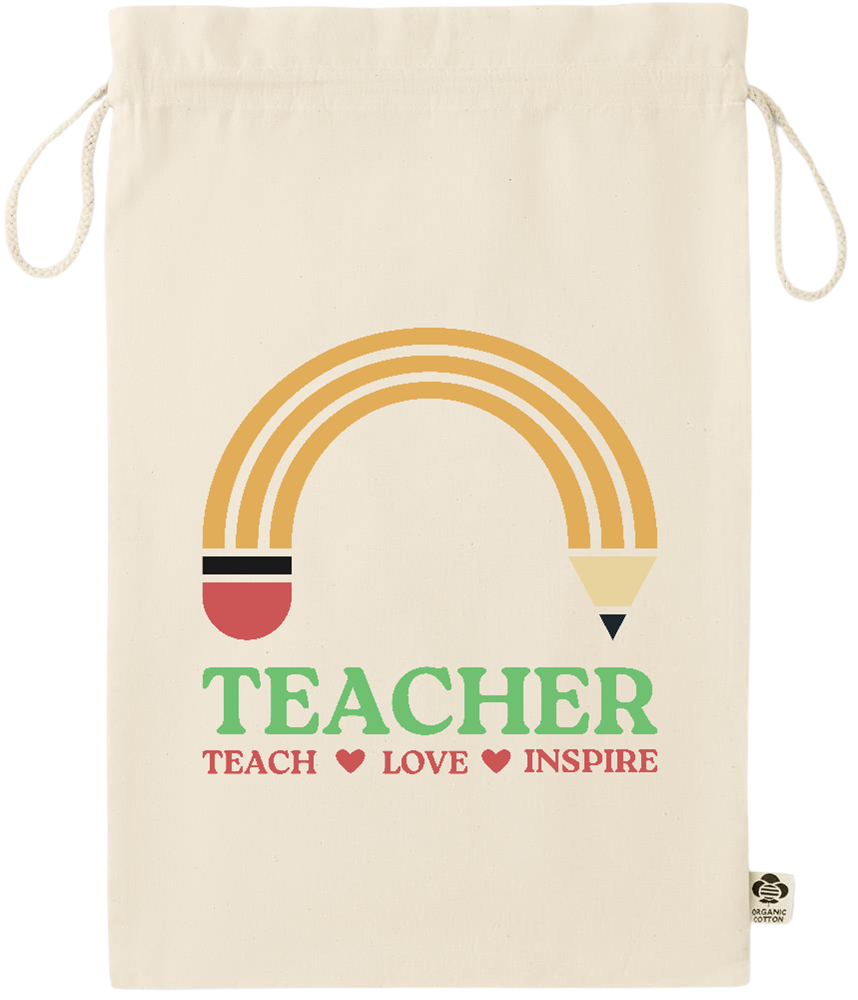 Teacher Pencil Design - Essential large organic drawcord gift bag_BEIGE_front