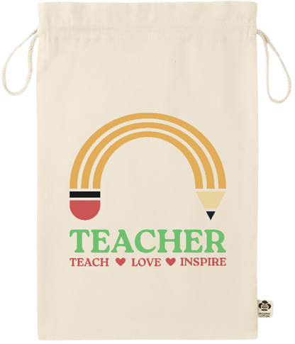 Teacher Pencil Design - Essential large organic drawcord gift bag_BEIGE_front