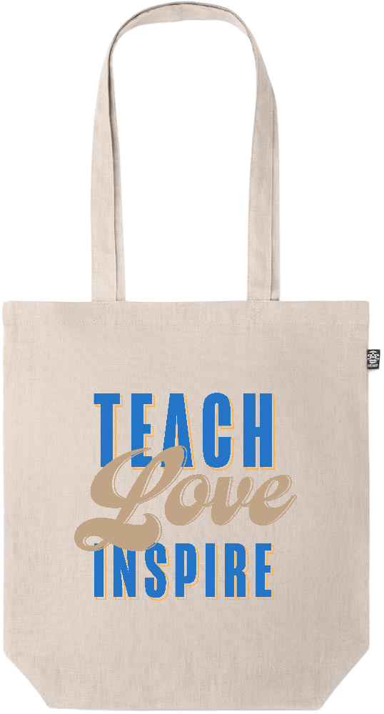 Teach Love Inspire Design - Premium colored organic hemp tote bag_BEIGE_front