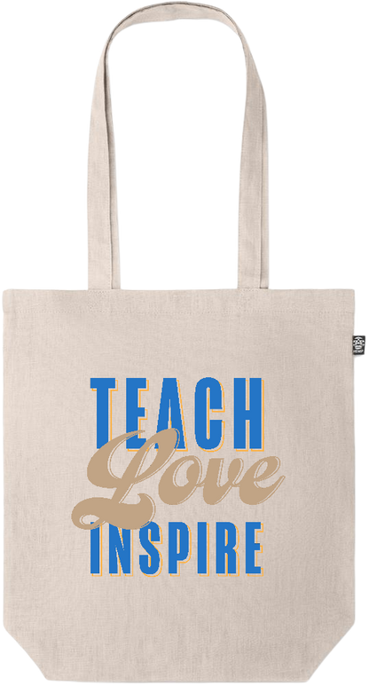 Teach Love Inspire Design - Premium colored organic hemp tote bag_BEIGE_front