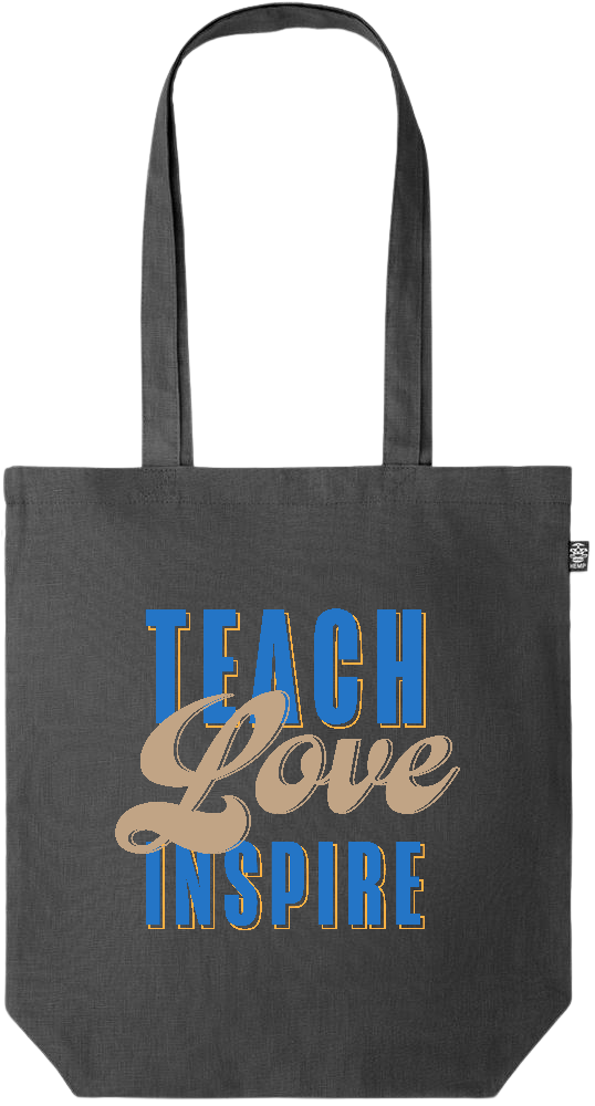 Teach Love Inspire Design - Premium colored organic hemp tote bag_BLACK_front