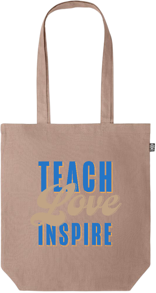 Teach Love Inspire Design - Premium colored organic hemp tote bag_BROWN_front