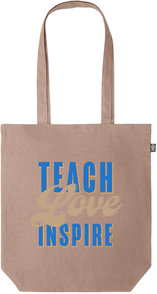 Teach Love Inspire Design - Premium colored organic hemp tote bag_BROWN_front