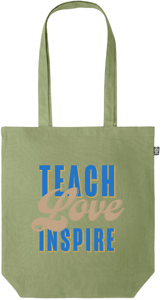 Teach Love Inspire Design - Premium colored organic hemp tote bag_GREEN_front