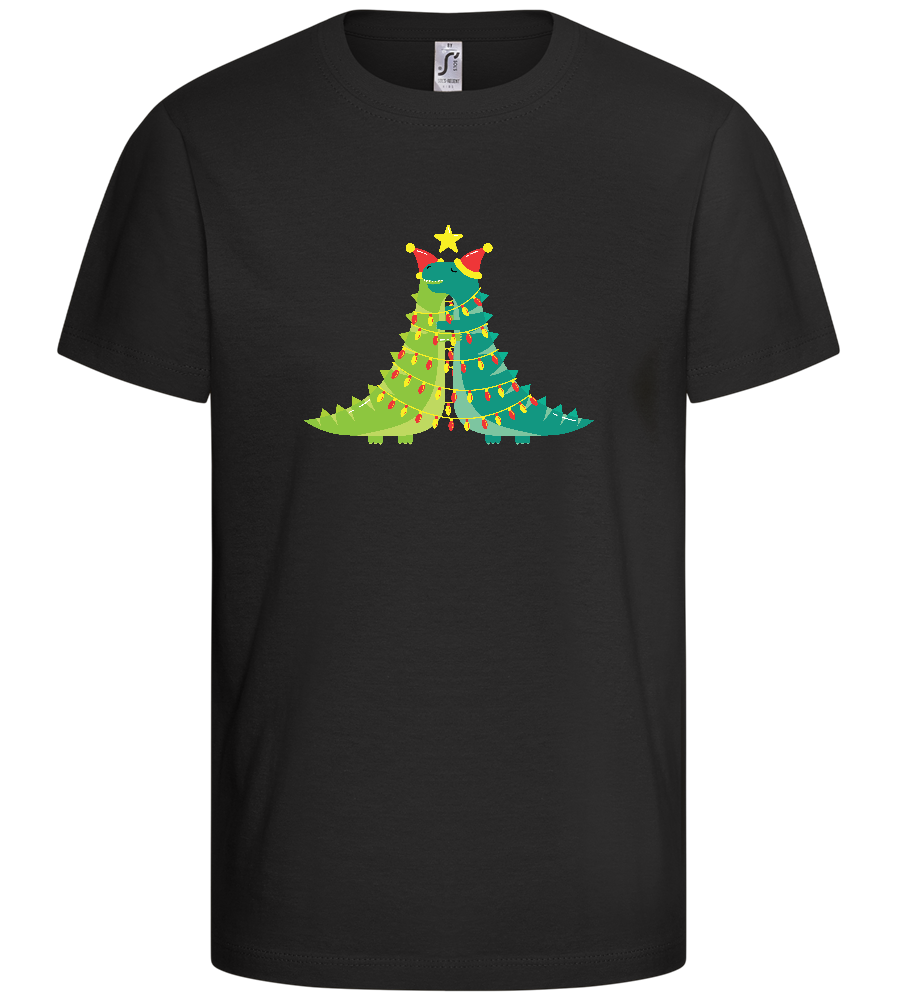 Dinosaur Christmas Tree Design - Comfort kids fitted t-shirt_DEEP BLACK_front