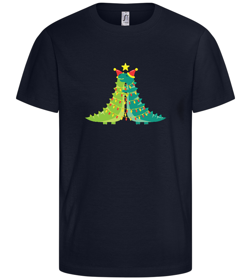 Dinosaur Christmas Tree Design - Comfort kids fitted t-shirt_FRENCH NAVY_front